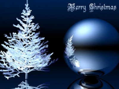 Blue Merry Christmas Tree Background Wallpaper