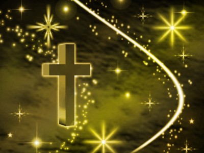 Gold Cross with Stars Background Wallpaper