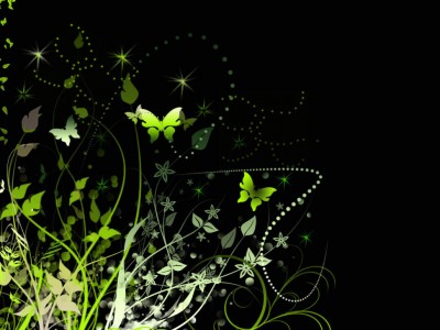 Green Butterfly  and Flowers Background Wallpaper