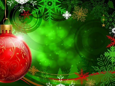 Green Christmas with Red Ball Background Wallpaper