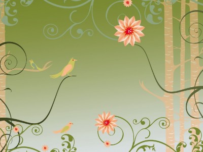 Green swirly with birds Background Wallpaper