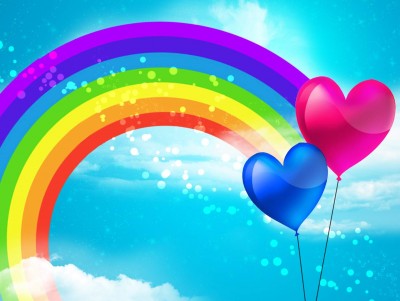 Rainbow with Hearts Background Wallpaper